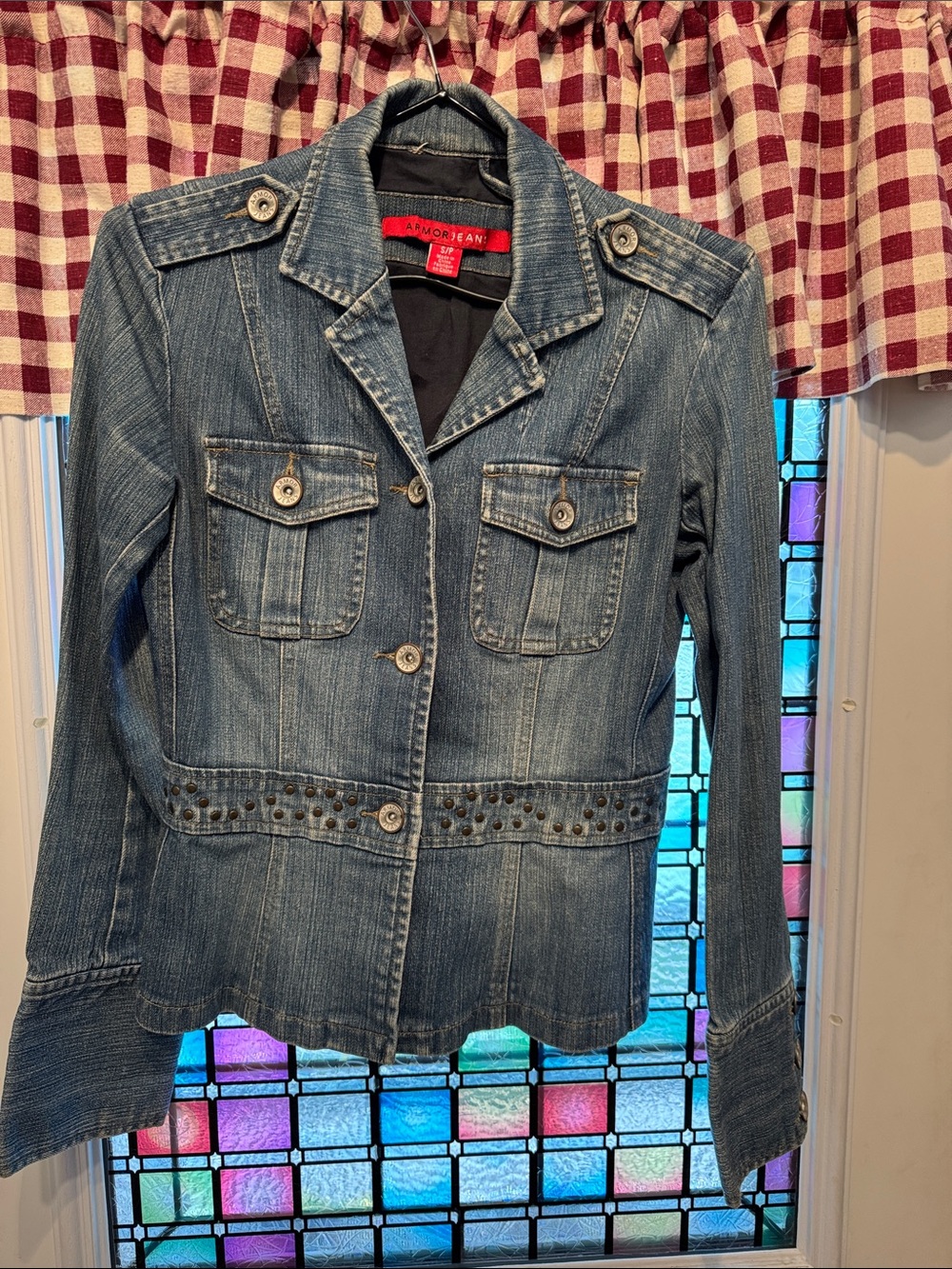 Armor Jeans Women's Blue Denim Military-Style Jacket - Vintage